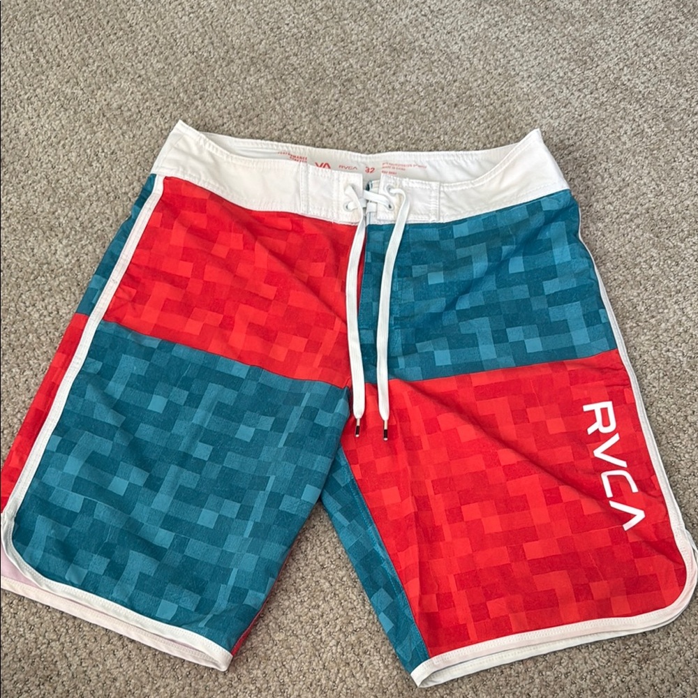 RVCA Red and Teal Patterned Board Shorts
